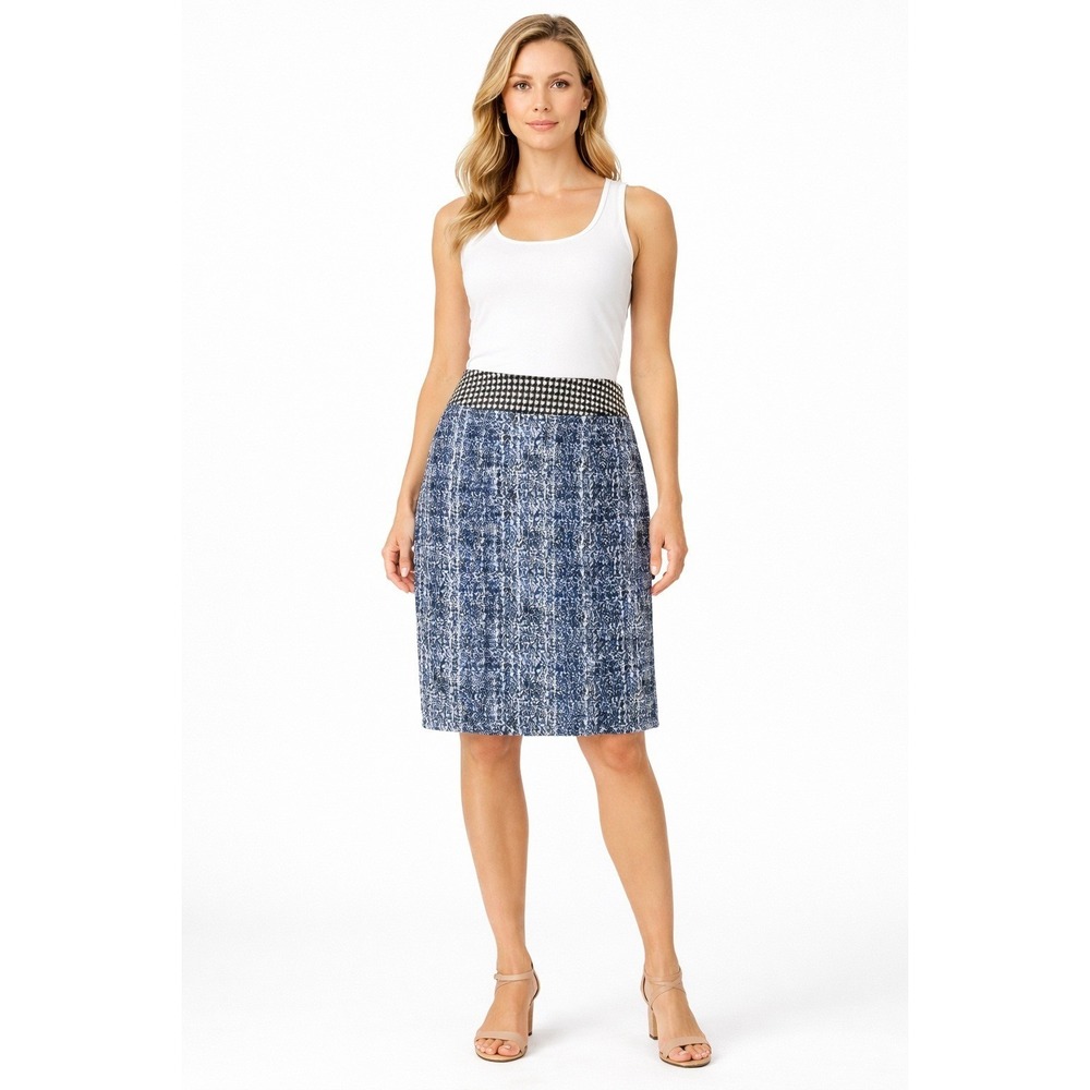 Blue Textured Pencil‎ Skirt Size 6 Cotton Blend Knee Length Cabi Reina 5320